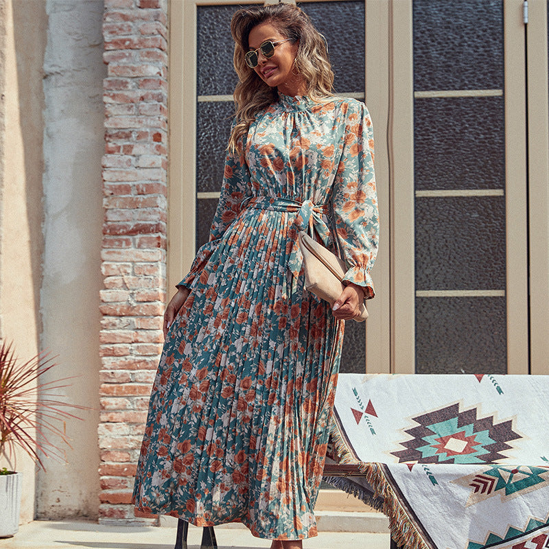 Women's Midi Dress with Floral Design and Tying Details Mune Fashion