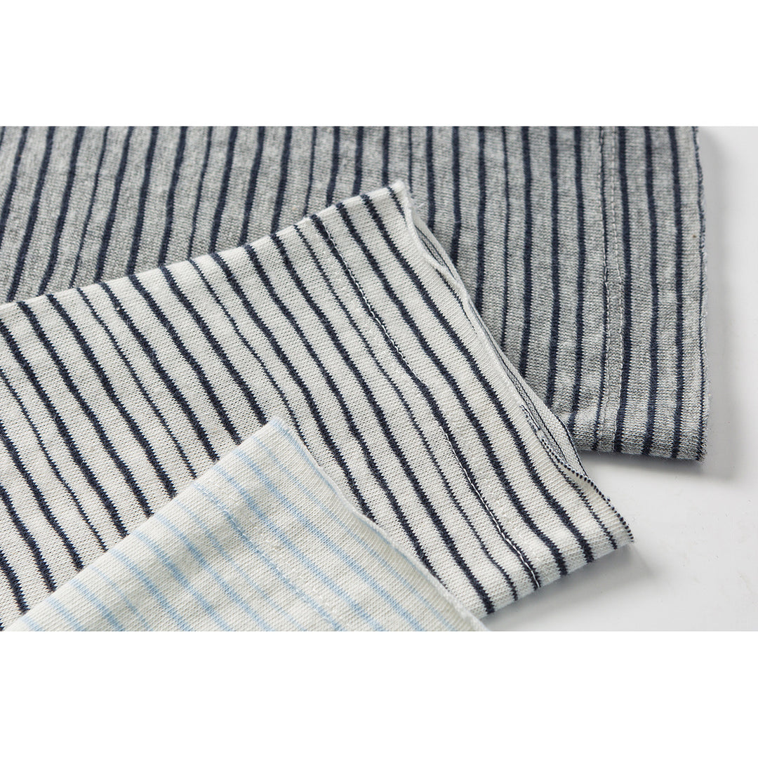 Unisex Fine Striped Long Sleeve Shirt made of Cotton Blend with Round Neck Mune Fashion