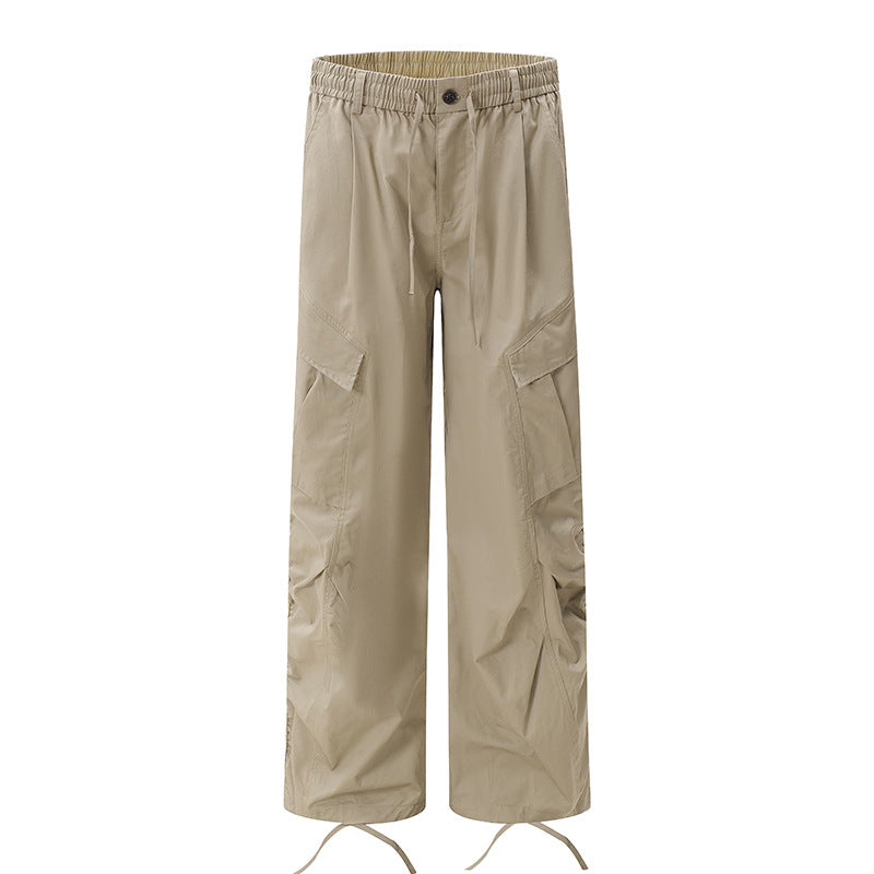 Women's Wide Cargo Palazzo Pants with Drawstring Waistband and Adjustable Hem Cords Mune Fashion