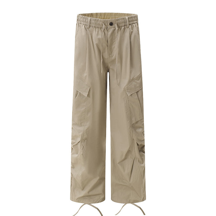 Women's Wide Cargo Palazzo Pants with Drawstring Waistband and Adjustable Hem Cords Mune Fashion