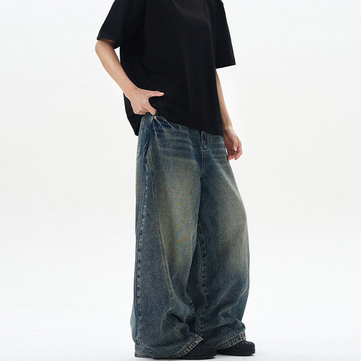 Unisex extra wide denim pants in sculpted baggy cut with low crotch Mune Fashion