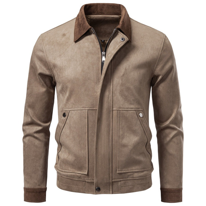 Men's suede leather jacket in field style with corduroy collar and patch pockets Mune Fashion