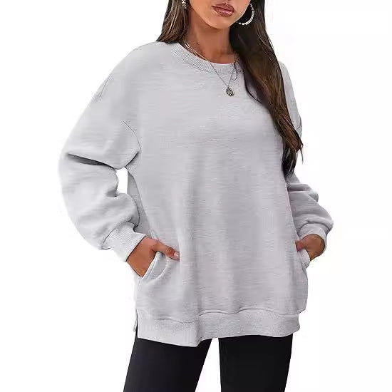 Women’s casual oversized sweatshirt with side pockets, ribbed hem, and dropped shoulder Mune Fashion
