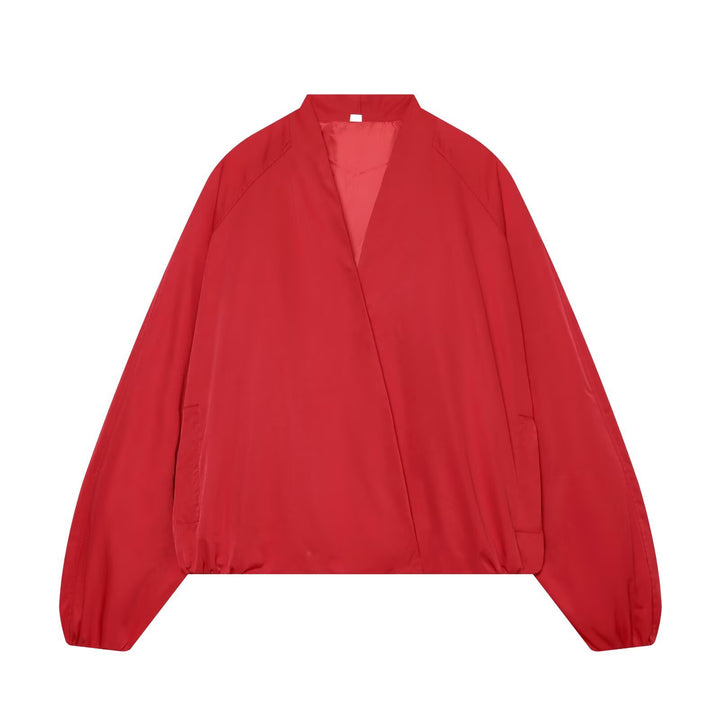 Women's Lightweight Cropped Bomber Jacket in Boxy Cut with Open Kimono Closure Mune Fashion