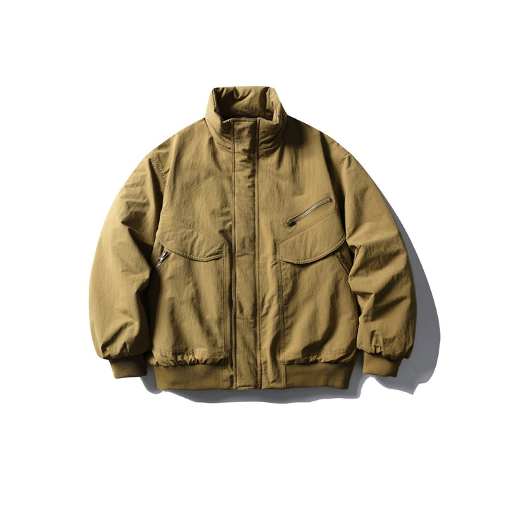 Men's Boxy Utility Bomber Jacket with High Stand-Up Collar, Concealed Front Placket and Zip Chest Pocket Mune Fashion
