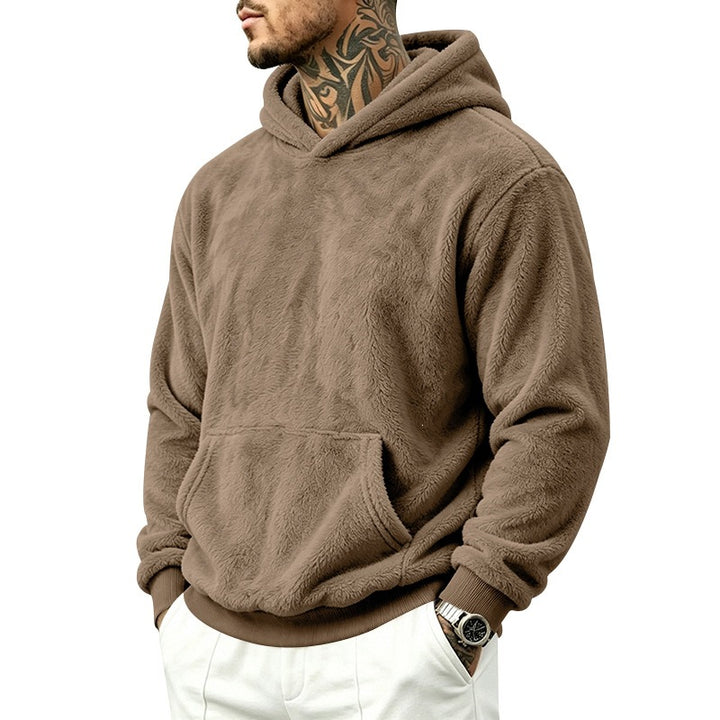 Men's Cozy Fleece Hoodie with Kangaroo Pocket and Ribbed Hem Mune Fashion