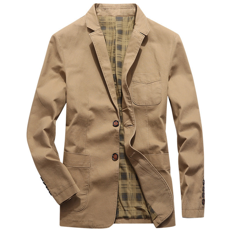 Men's casual canvas blazer with patch pockets and checked lining Mune Fashion
