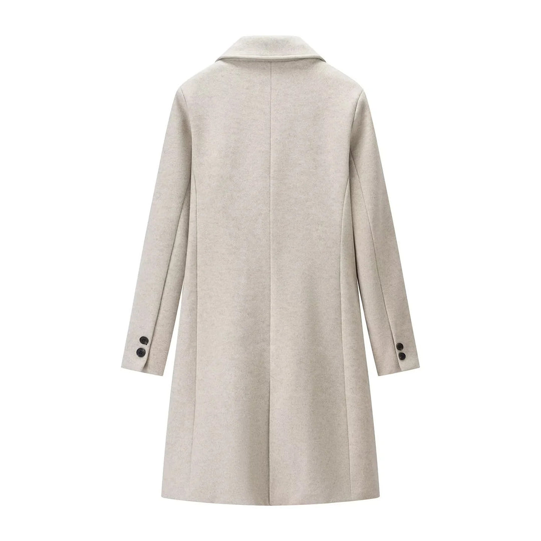Women's knee-length single-breasted wool blend coat with lapel collar and welt pockets Mune Fashion