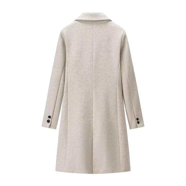 Women's knee-length single-breasted wool blend coat with lapel collar and welt pockets Mune Fashion