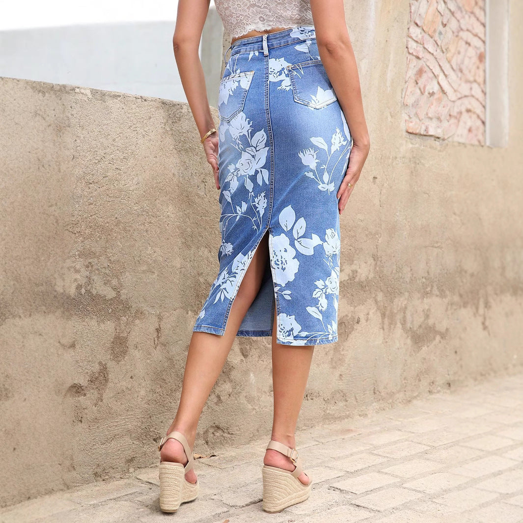 Women's high-waisted floral denim pencil skirt (Midi) Mune Fashion