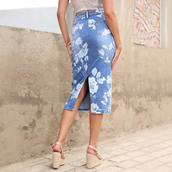 Women's high-waisted floral denim pencil skirt (Midi) Mune Fashion
