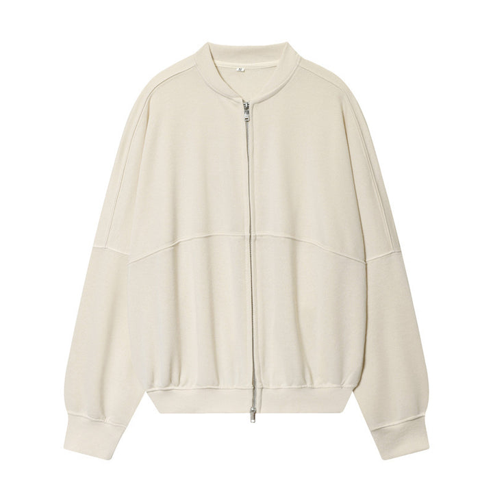 Women's Oversized Sweat Jacket with Two-Way Zipper and Ribbed Hem Mune Fashion