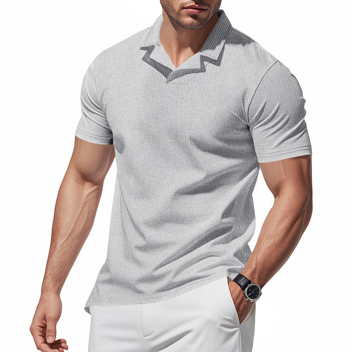 Men's structured short-sleeve polo with open V-neck and close-fitting cut Mune Fashion