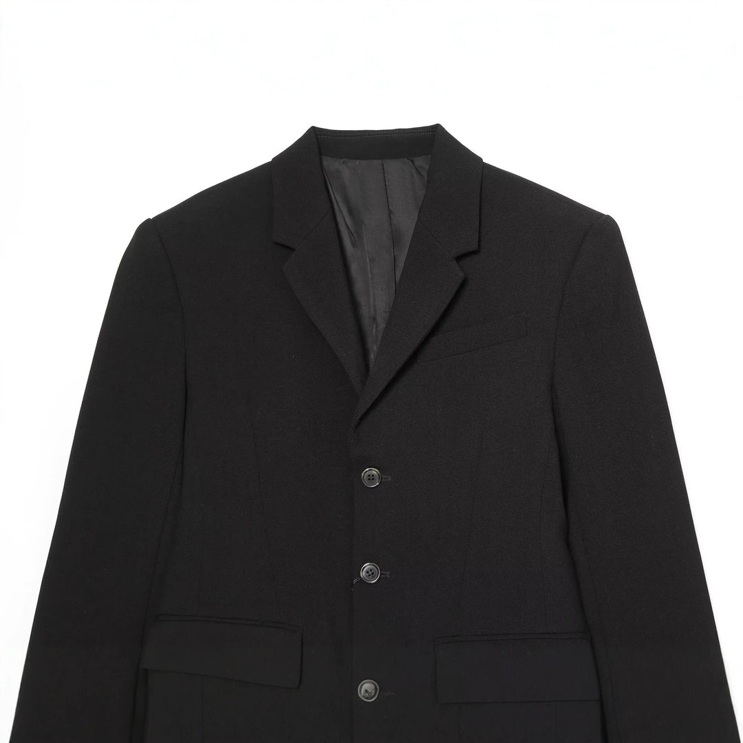 Women Long Blazer with Lapel Collar, Tailored Cut and Three Buttons