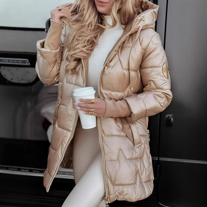 Women's Long Cut Padded Coat with Hood and Side Zippers Mune Fashion
