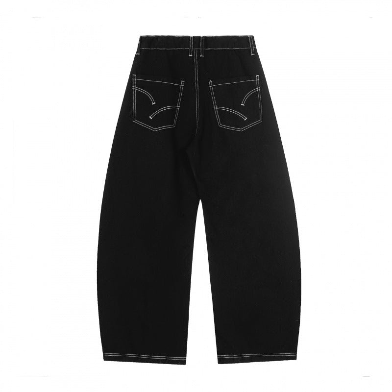 Women Wide Cropped Balloon Jeans with High Waist and Visible Contrast Stitching Mune Fashion