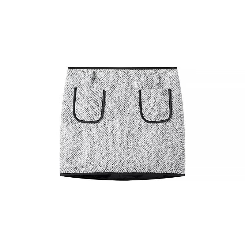 Women's Two-Piece Boucle Tweed Set with Short Blazer, Decorative Buttons and Mini Skirt Mune Fashion