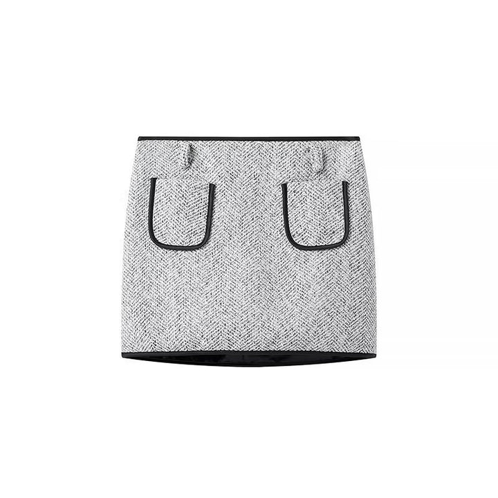 Women's Two-Piece Boucle Tweed Set with Short Blazer, Decorative Buttons and Mini Skirt Mune Fashion