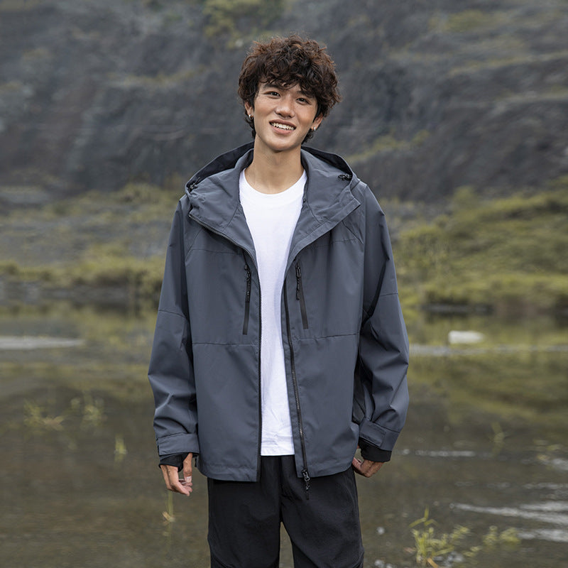 Men's Technical Rain Softshell Jacket with Hood, Zipper and Adjustable Hem Mune Fashion