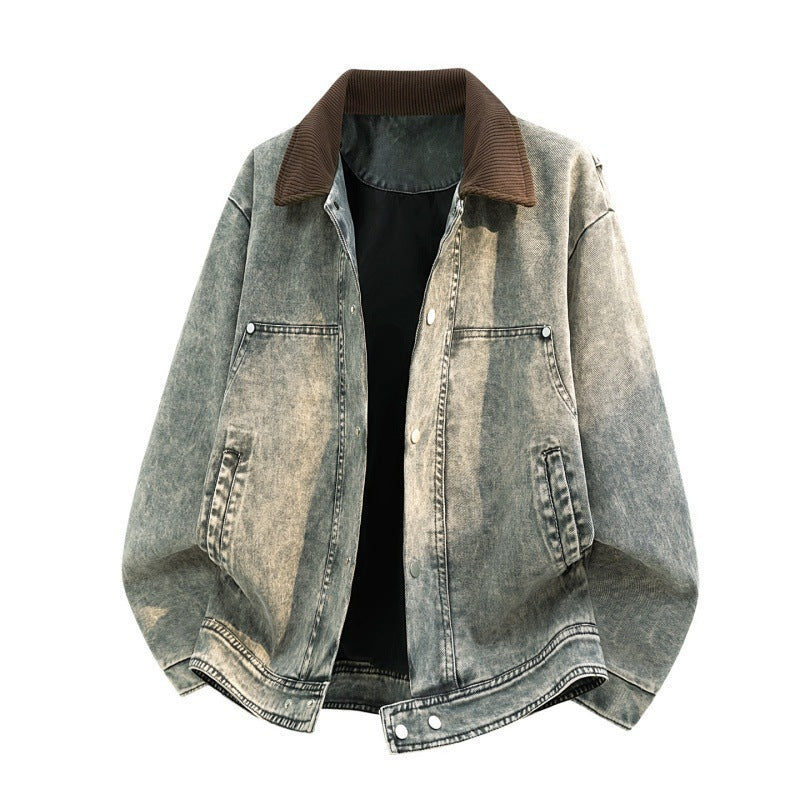 Men's Casual Denim Jacket with Cord Collar Mune Fashion