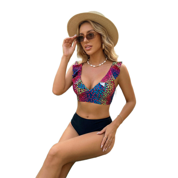 Women's Two-Piece Swim Set with Animal Print Mix and Playful Ruffles Mune Fashion