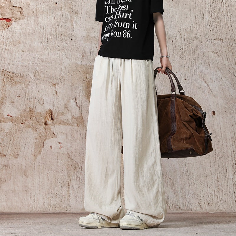 Unisex Wide Linen Look Relaxed Pants with Drawstring Waist & Extra Wide Leg Mune Fashion