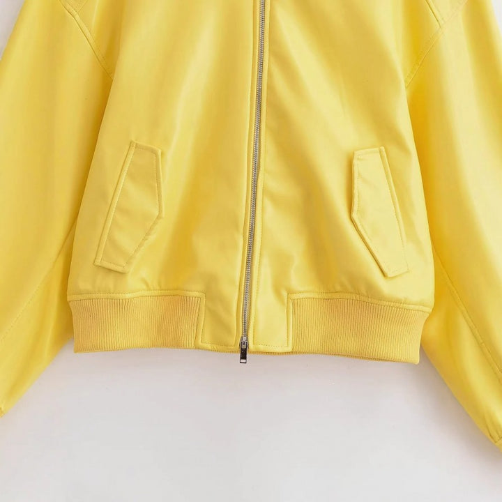 Women's Oversized Bomber Jacket with Shirt Collar, Concealed Zip Fastening and Wide Ribbed Cuffs Mune Fashion