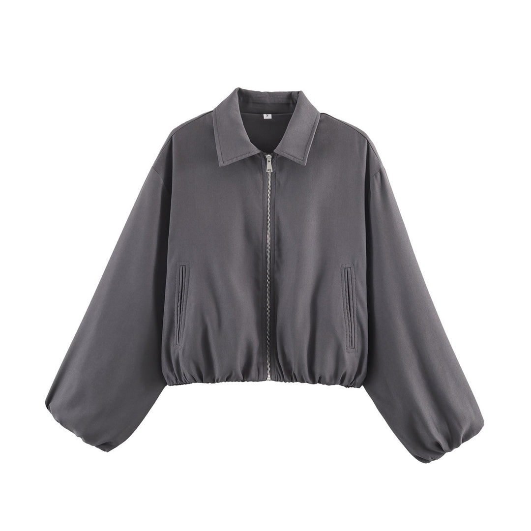Women's short jacket in Harrington style with polka dot pattern, balloon sleeves, and elastic hem Mune Fashion