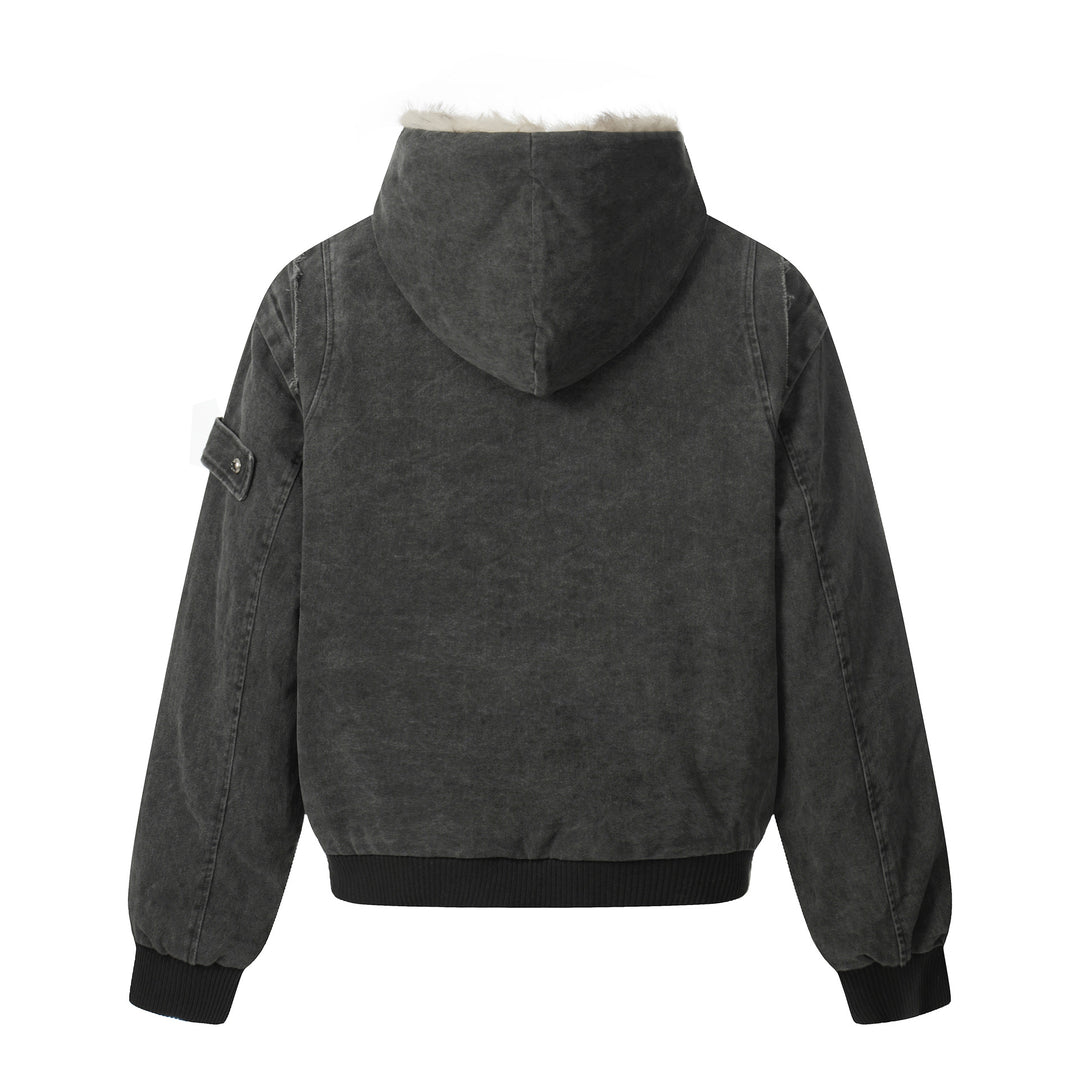 Men's Vintage-Inspired Denim Bomber Jacket with Teddy Fur Hood Mune Fashion