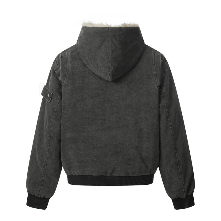 Men's Vintage-Inspired Denim Bomber Jacket with Teddy Fur Hood Mune Fashion