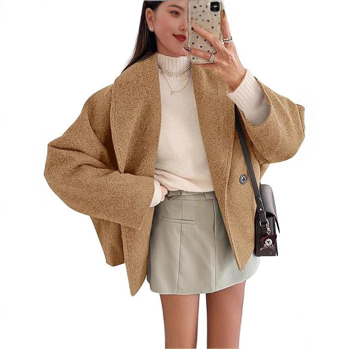 Women's oversized teddy jacket with large shawl collar and single-button closure Mune Fashion