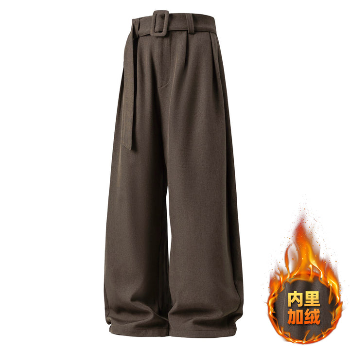 Women's Wide High-Waist Palazzo Pants with Pleats and Tie Belt Mune Fashion