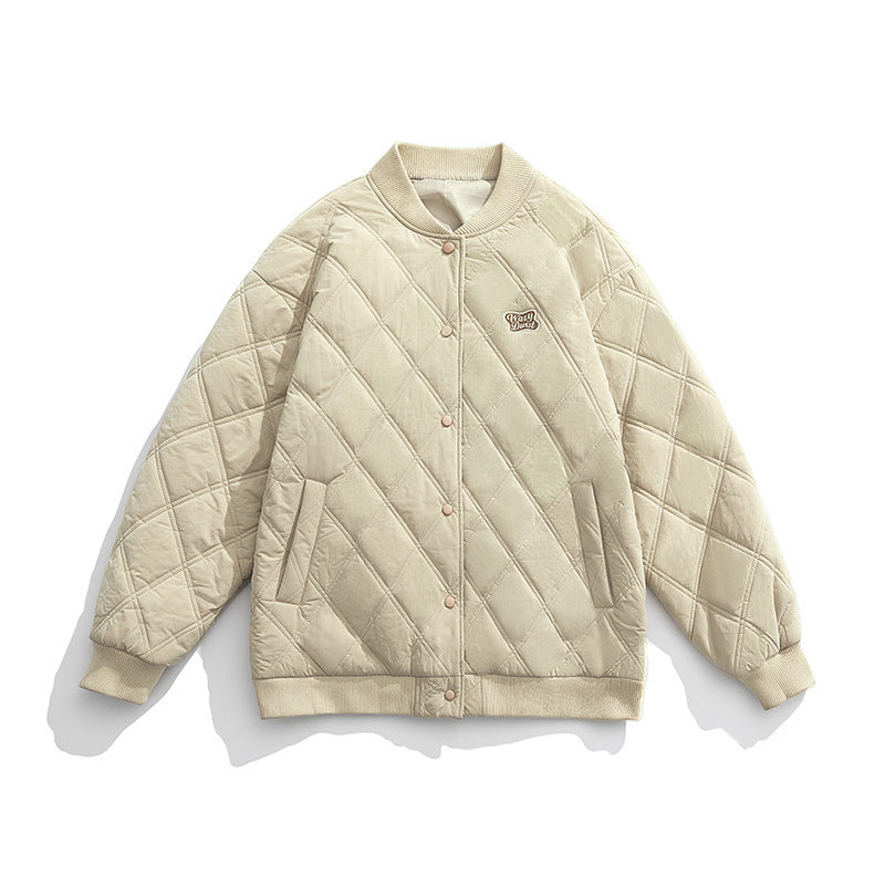 Unisex Quilted Bomber Jacket in Boxy Cut with Stand Collar and Snap Button Placket Mune Fashion