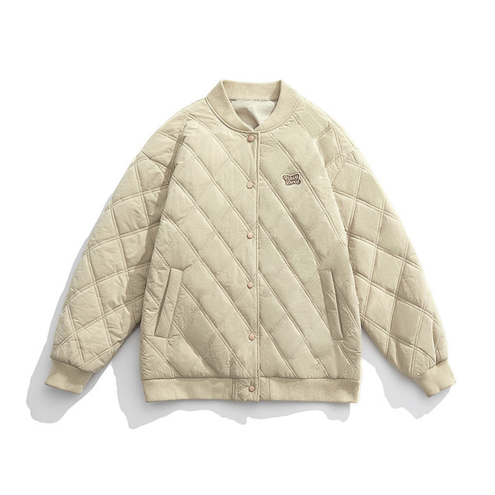 Unisex Light Quilted College Bomber Jacket in Boxy Cut with Diamond Quilting and Logo Patch Mune Fashion