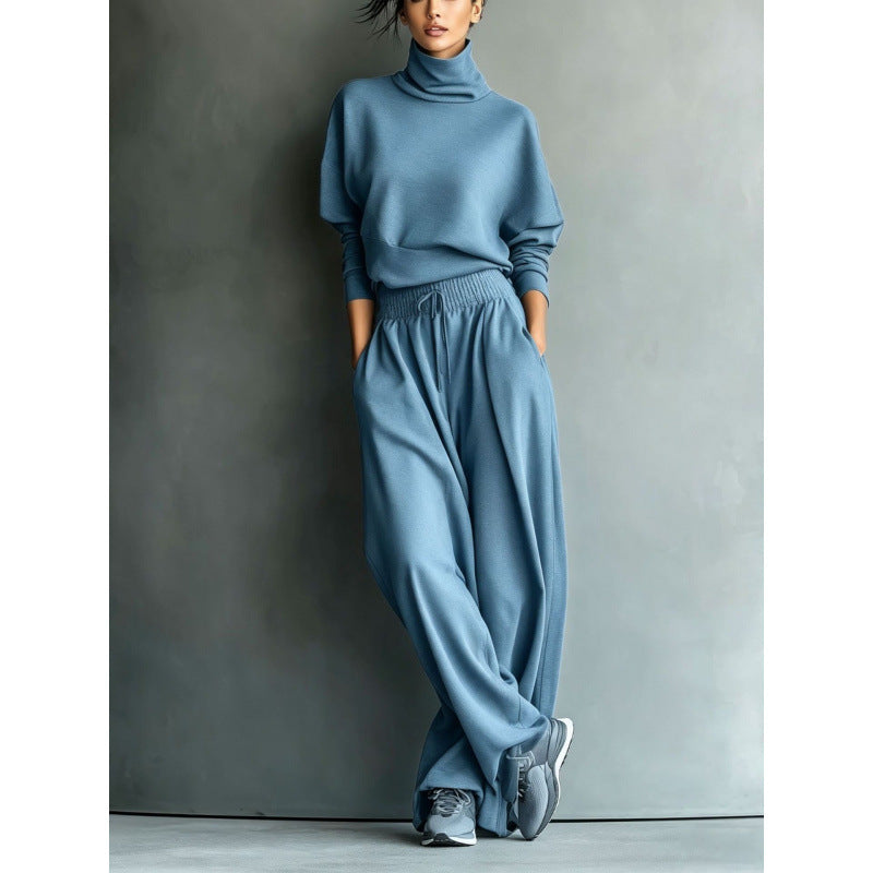 Women's Turtleneck Loungewear Set with Oversize Top and Wide Elastic Waist Pants Mune Fashion