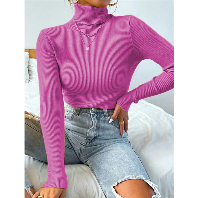 Women's Elegant Turtleneck Sweater with Fine Ribbed Texture Mune