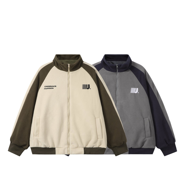 Unisex Boxy Fleece Jacket with Front Zipper, Stand Collar and Flap Pockets Mune Fashion