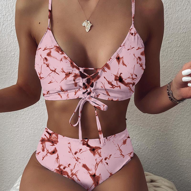 Women's High-Waisted Bikini Set with Adjustable Lace-Up Details Mune Fashion