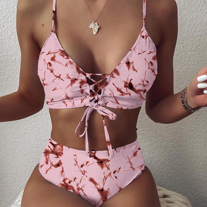 Women's High-Waisted Bikini Set with Adjustable Lace-Up Details Mune Fashion