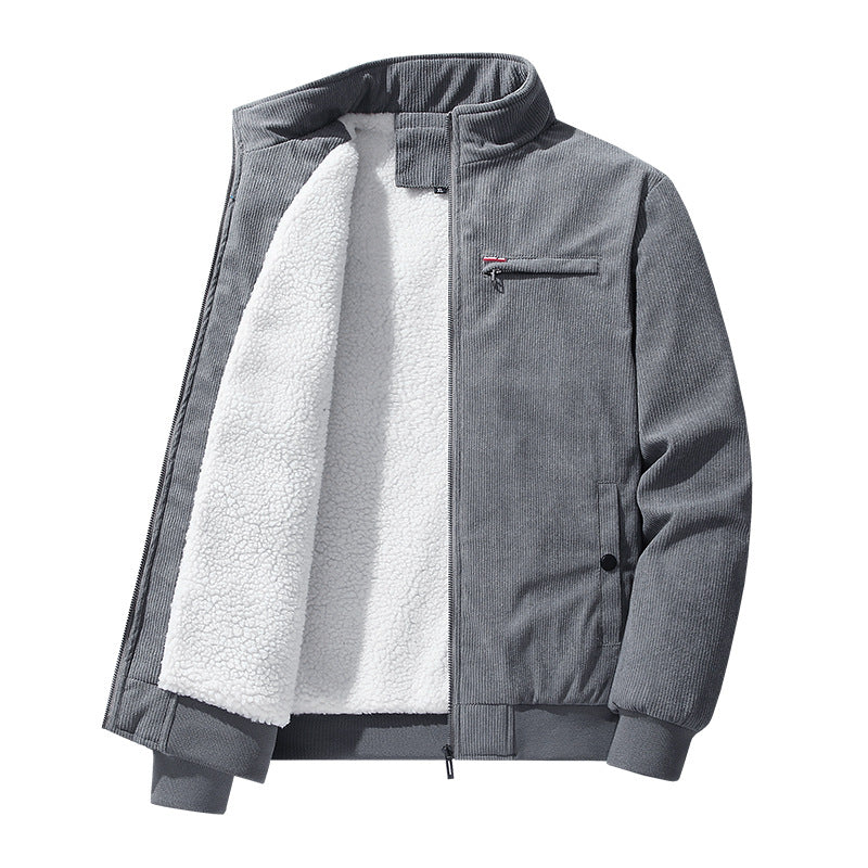 Men's nano high-quality corduroy jacket with teddy inner lining, stand-up collar and chest zipper Mune Fashion