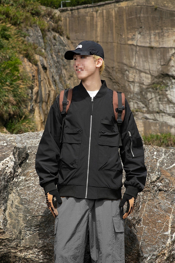 Women's Oversize Multifunctional Field Bomber Jacket with Cargo Pockets & Ribbed Cuffs Mune Fashion