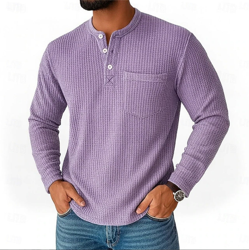 Men's long sleeve Henley with waffle structure and chest pocket thermal long sleeve shirt Mune Fashion