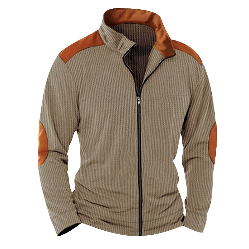 Men's knitted hybrid jacket with stand-up collar contrasting inserts and elbow patches Mune Fashion