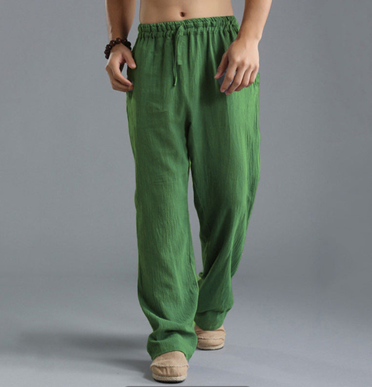Men's casual linen pants with elastic waistband, drawstring, and straight leg Mune Fashion