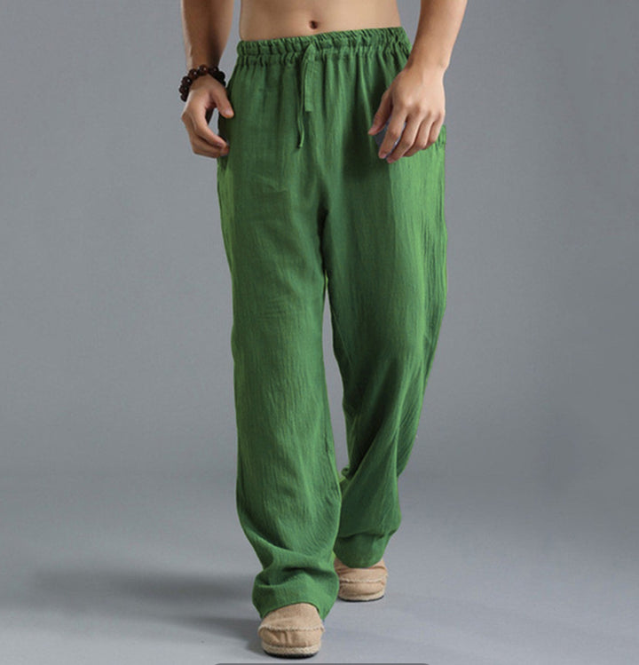 Men's casual linen pants with elastic waistband, drawstring, and straight leg Mune Fashion
