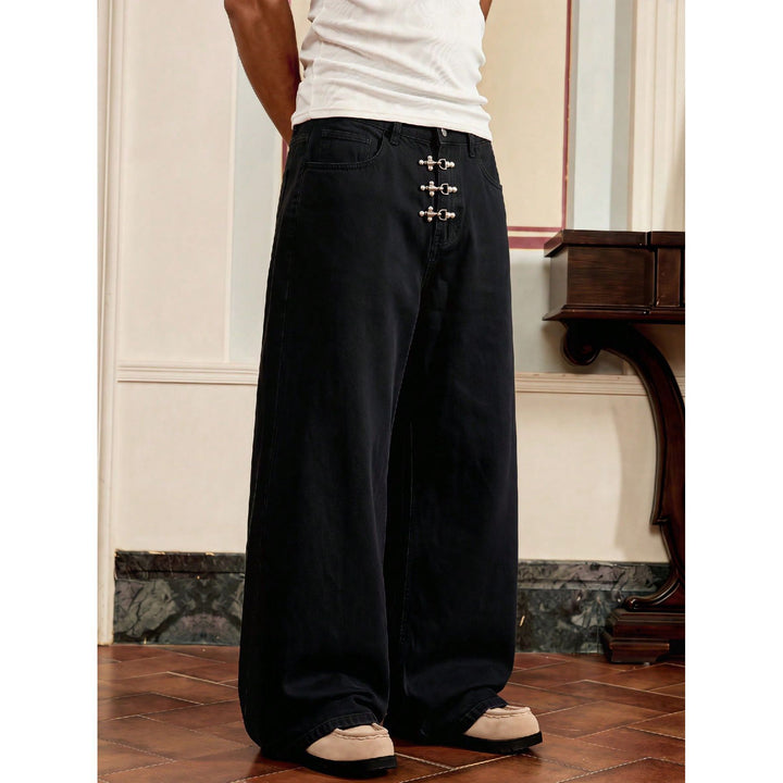 Men's Loose-Fit Denim Jeans with Decorative Buttons Mune Fashion