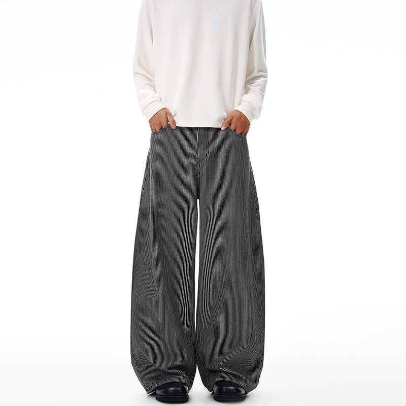 Men's Extra Wide Pinstripe Palazzo Pants with Deep Crotch and Flowing Silhouette Mune Fashion