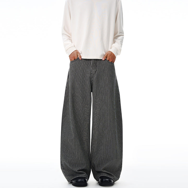 Men's Extra Wide Pinstripe Palazzo Pants with Deep Crotch and Flowing Silhouette Mune Fashion
