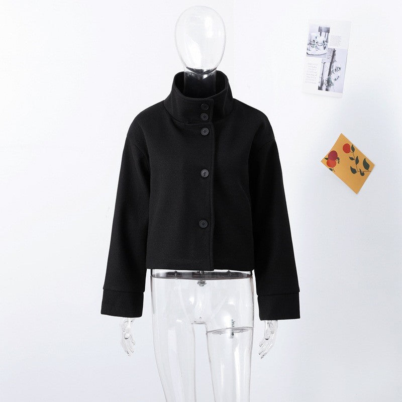 Ladies' Short Jacket with High Collar and Fastening Mune
