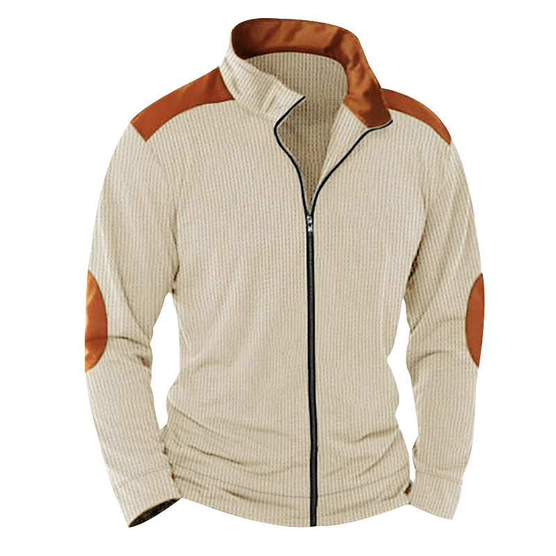 Men's knitted hybrid jacket with stand-up collar contrasting inserts and elbow patches Mune Fashion